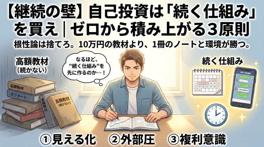 【継続の壁】自己投資は「続く仕組み」を買え｜ゼロから積み上がる3原則