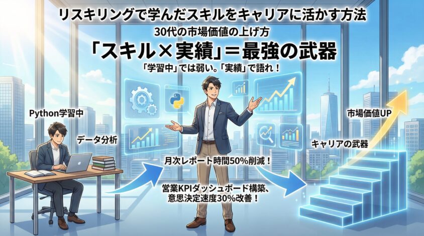 リスキリングで学んだスキルをキャリアに活かす方法|30代の市場価値の上げ方