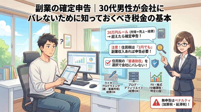 副業の確定申告|30代男性が会社にバレないために知っておくべき税金の基本