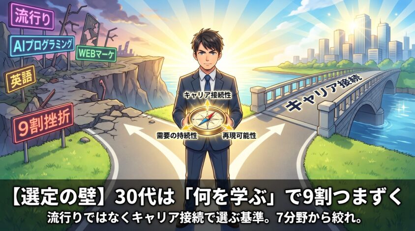 【選定の壁】30代は「何を学ぶ」で9割つまずく｜流行りではなくキャリア接続で選ぶ基準