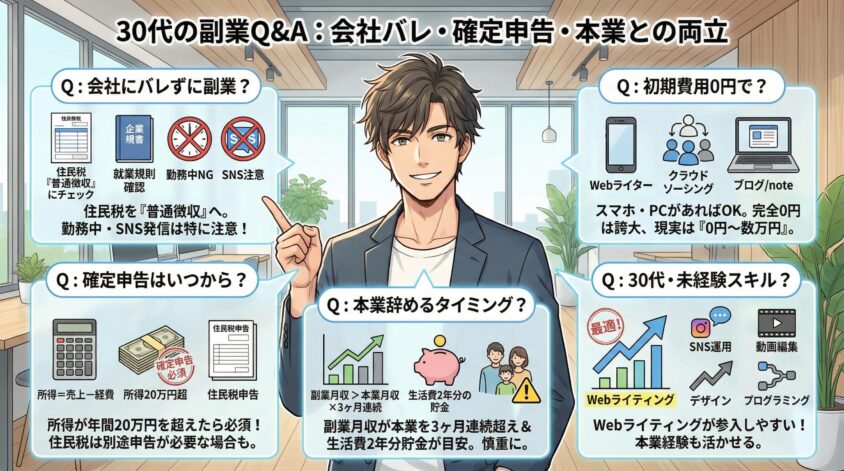 30代の副業でよくある質問（会社バレ・確定申告・本業との両立）