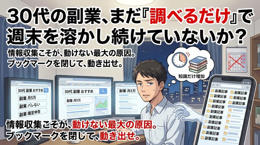 30代の副業、まだ『調べるだけ』で週末を溶かし続けていないか？