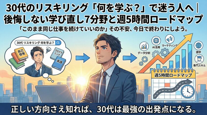30代のリスキリング「何を学ぶ？」で迷う人へ｜後悔しない学び直し7分野と週5時間ロードマップ