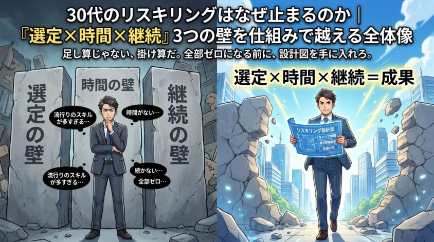 30代のリスキリングはなぜ止まるのか｜「選定&times;時間&times;継続」3つの壁を仕組みで越える全体像